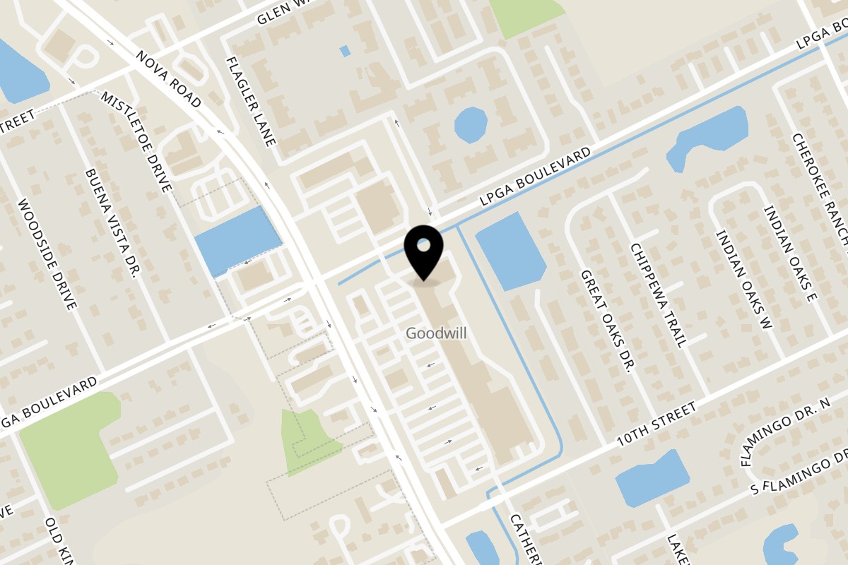 Map showing the location of Woody's Bar-B-Q Holly Hill on 1593 N Nova Rd in Holly Hill